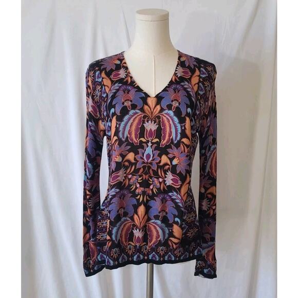 Hale Bob Designer Women's Black Floral V-Neck Monroe Sweater Top XS Super Soft! - Picture 4 of 8